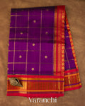 Purple Checks Pure Kanchipuram Silk Cotton Handloom Saree
