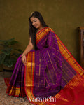 Purple Checks Pure Kanchipuram Silk Cotton Handloom Saree