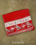 Red Bird Embroidered Pure Kora Silk Saree