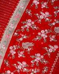 Red Bird Embroidered Pure Kora Silk Saree