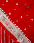 Red Bird Embroidered Pure Kora Silk Saree