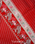 Red Bird Embroidered Pure Kora Silk Saree