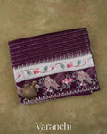 Deep Purple Bird and Floral Embroidered Pure Kora Silk Saree
