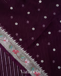 Deep Purple Bird and Floral Embroidered Pure Kora Silk Saree