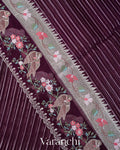 Deep Purple Bird and Floral Embroidered Pure Kora Silk Saree