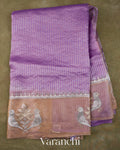 Lavender Bird Embroidered Pure Kora Silk Saree