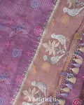 Lavender Bird Embroidered Pure Kora Silk Saree
