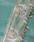 Powder Blue Bird Embroidered Pure Kora Silk Saree
