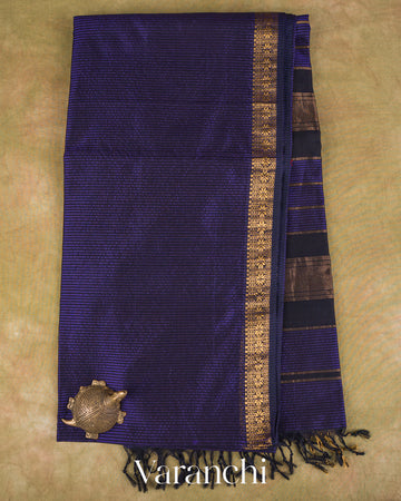 Royal Blue Striped Pure Maheshwari Silk Cotton Handloom Saree
