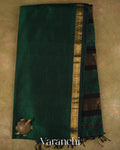 Bottle Green Striped Pure Maheshwari Silk Cotton Handloom Saree