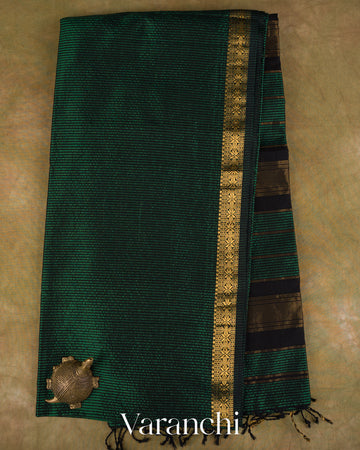 Bottle Green Striped Pure Maheshwari Silk Cotton Handloom Saree
