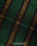 Bottle Green Striped Pure Maheshwari Silk Cotton Handloom Saree