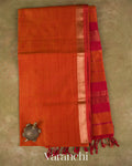 Rust Orange Striped Pure Maheshwari Silk Cotton Handloom Saree