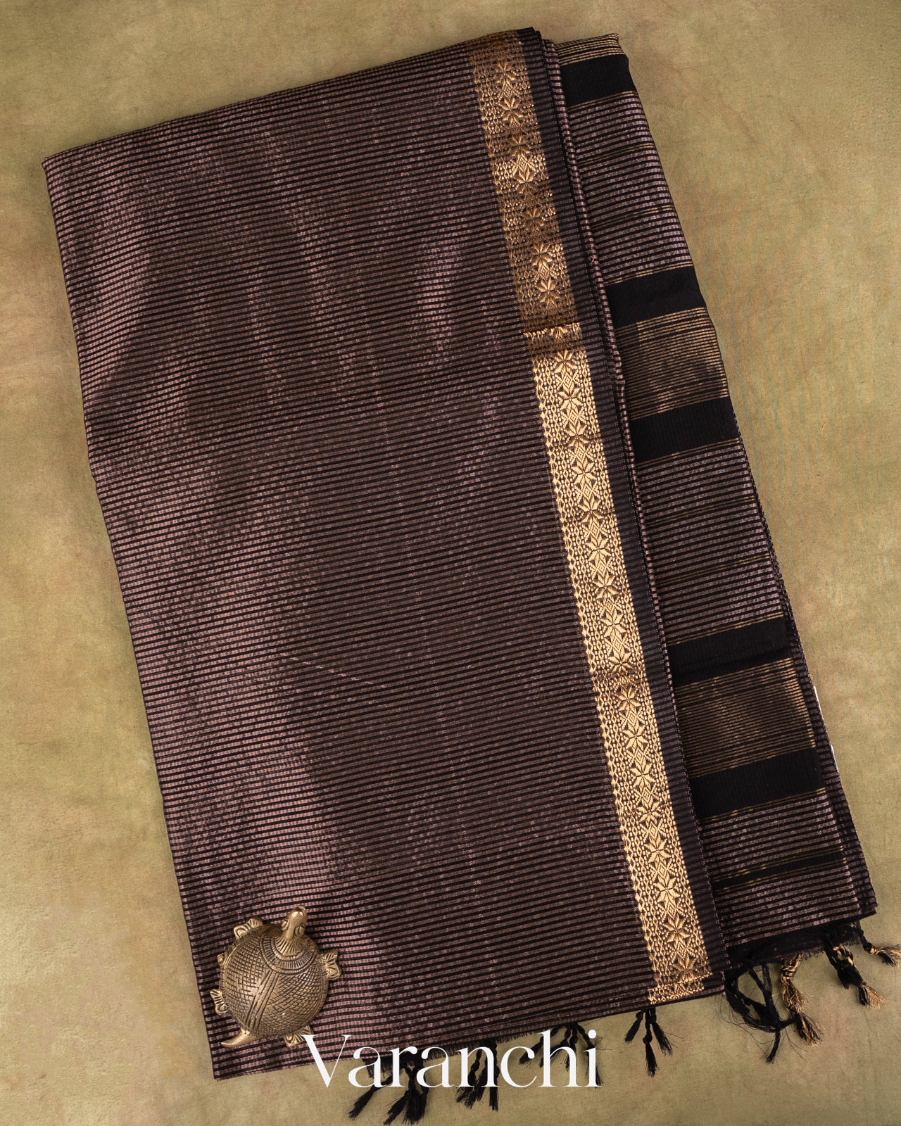 Black Striped Pure Maheshwari Silk Cotton Handloom Saree