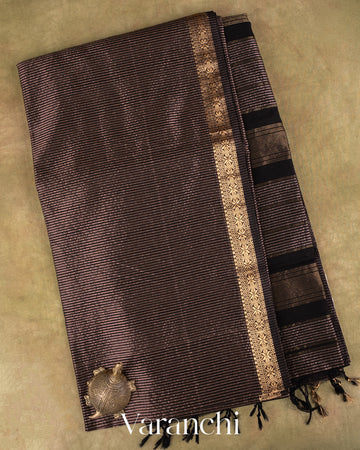Black Striped Pure Maheshwari Silk Cotton Handloom Saree