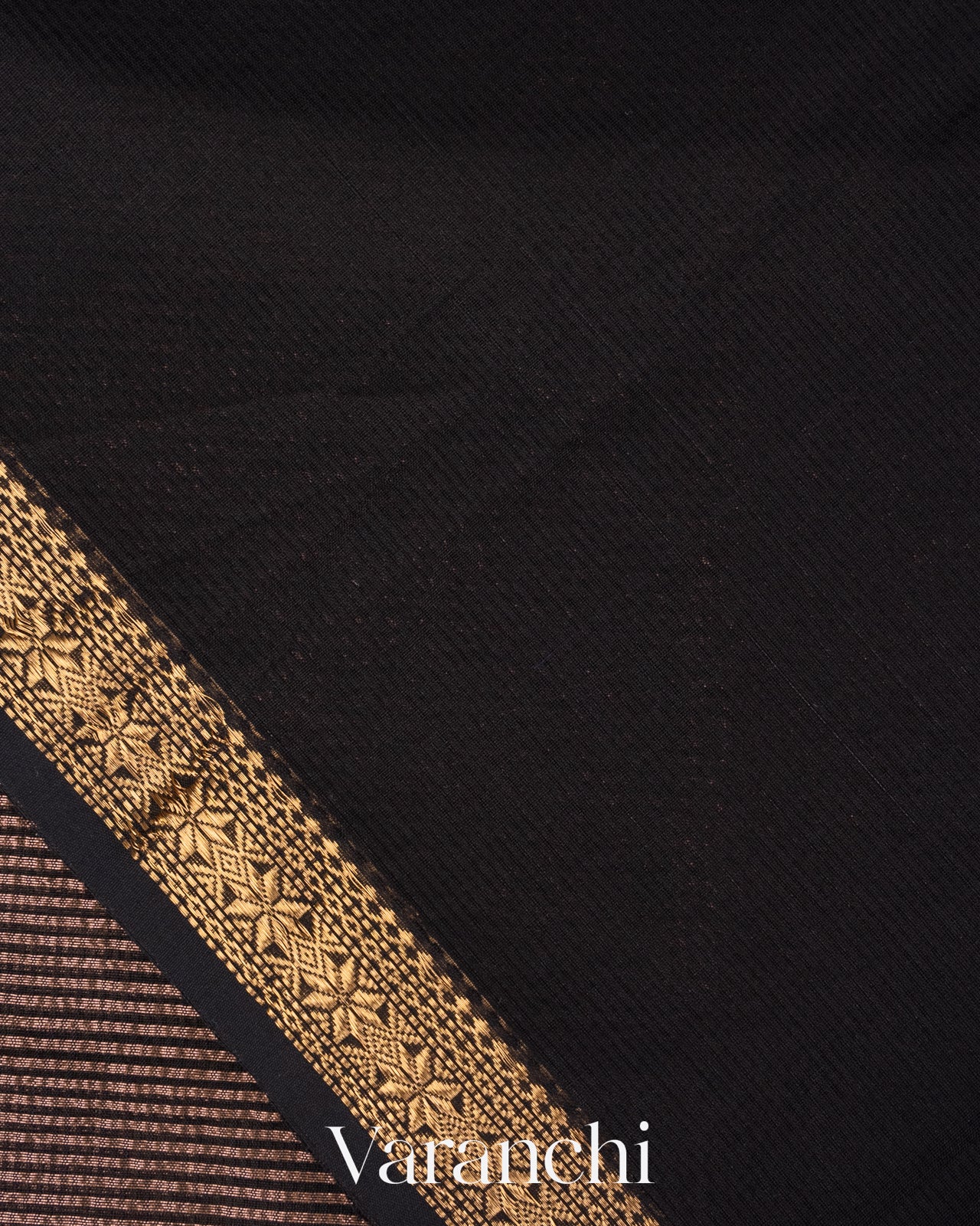 Black Striped Pure Maheshwari Silk Cotton Handloom Saree