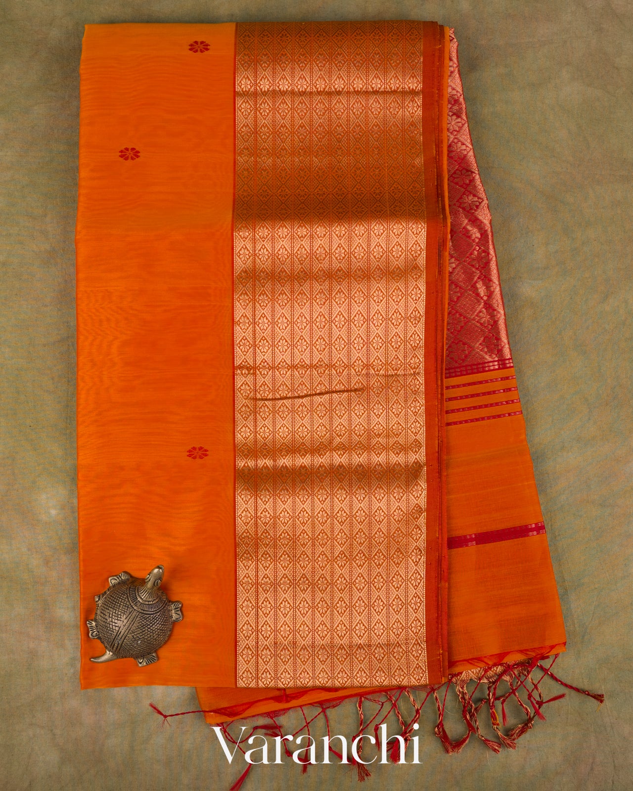 Turmeric Orange Pure Maheshwari Silk Cotton Handloom Saree