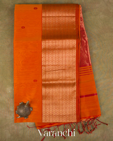 Turmeric Orange Pure Maheshwari Silk Cotton Handloom Saree