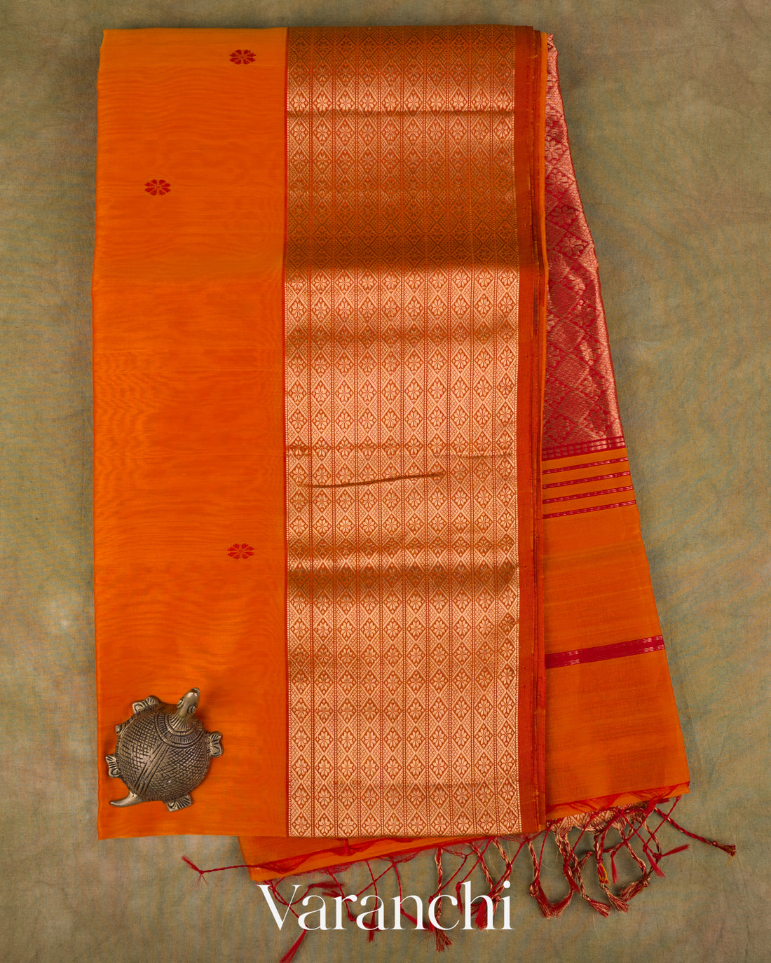 Orange Pure Maheshwari Silk Cotton Handloom Saree