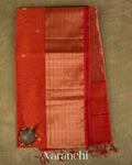Rust Orange Pure Maheshwari Silk Cotton Handloom Saree