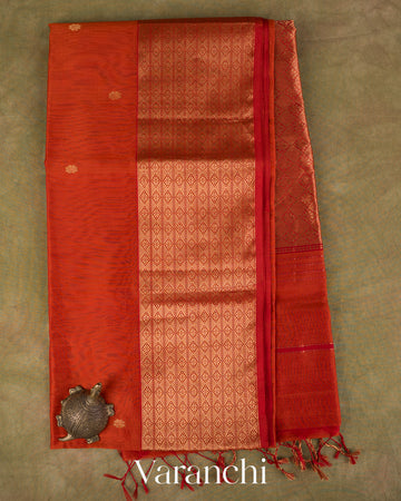 Rust Orange Pure Maheshwari Silk Cotton Handloom Saree