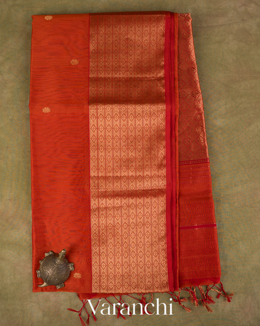 Rust Orange Pure Maheshwari Silk Cotton Handloom Saree