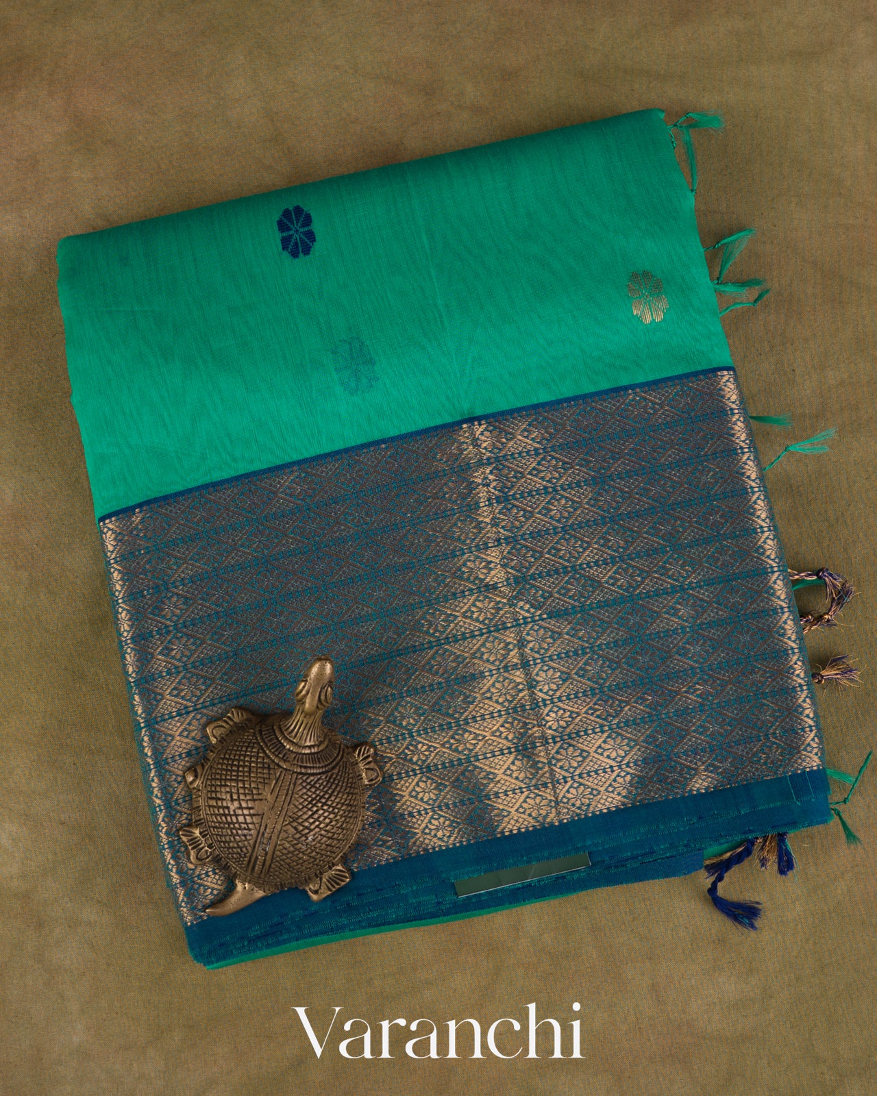 Teal Green Pure Maheshwari Silk Cotton Handloom Saree