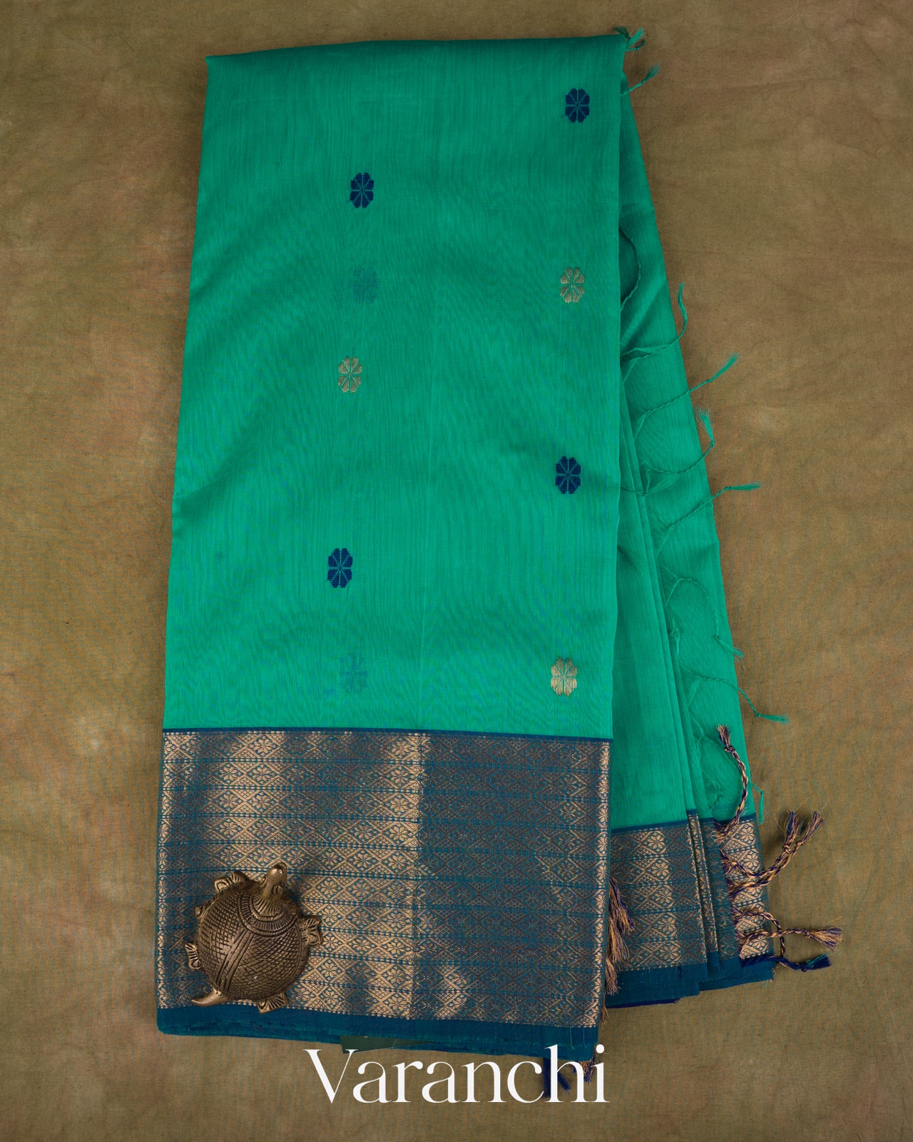 Teal Green Pure Maheshwari Silk Cotton Handloom Saree