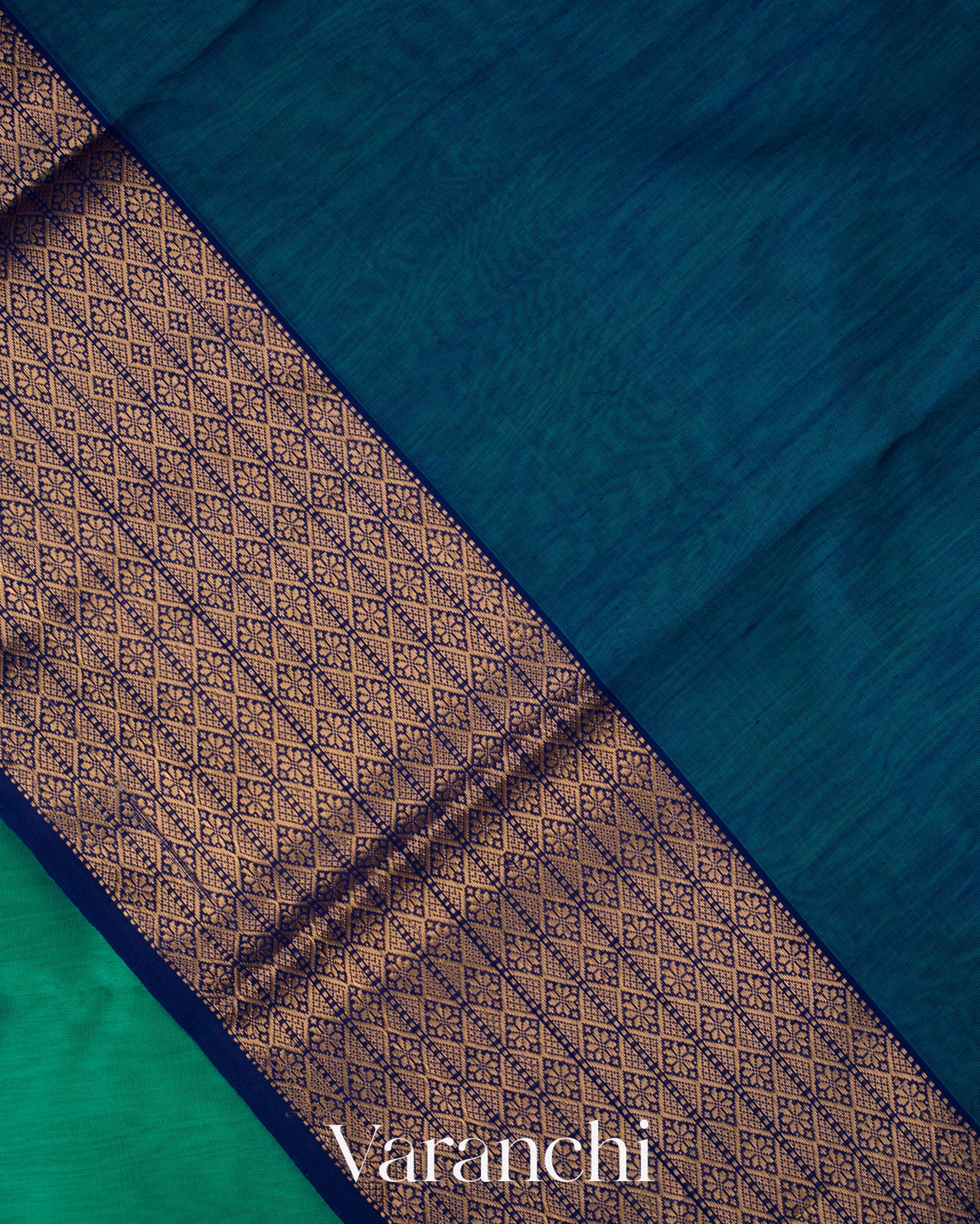 Teal Green Pure Maheshwari Silk Cotton Handloom Saree