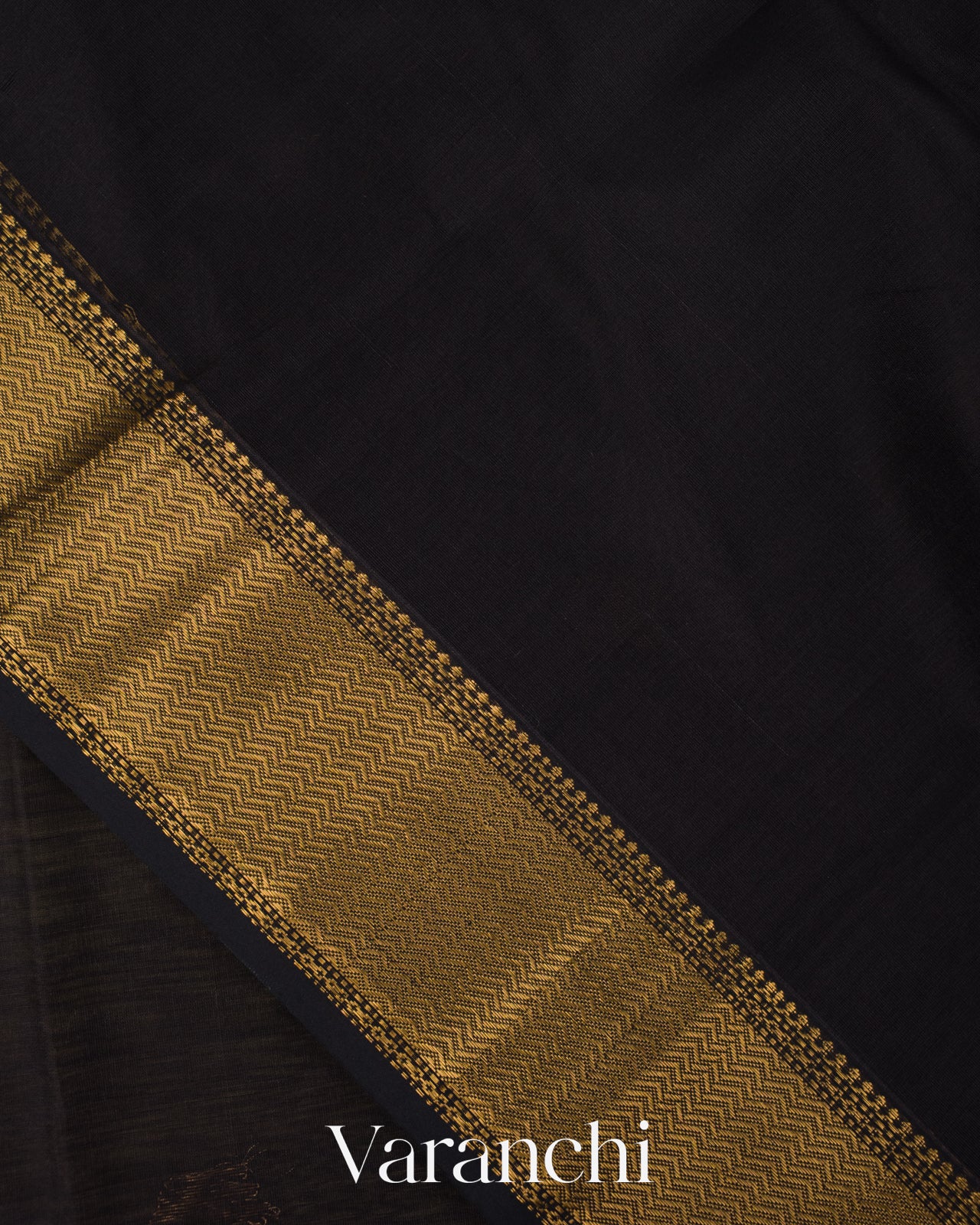 Jet Black Pure Maheshwari Silk Cotton Handloom Saree
