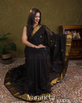 Jet Black Pure Maheshwari Silk Cotton Handloom Saree