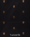 Jet Black Pure Maheshwari Silk Cotton Handloom Saree