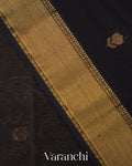 Jet Black Pure Maheshwari Silk Cotton Handloom Saree