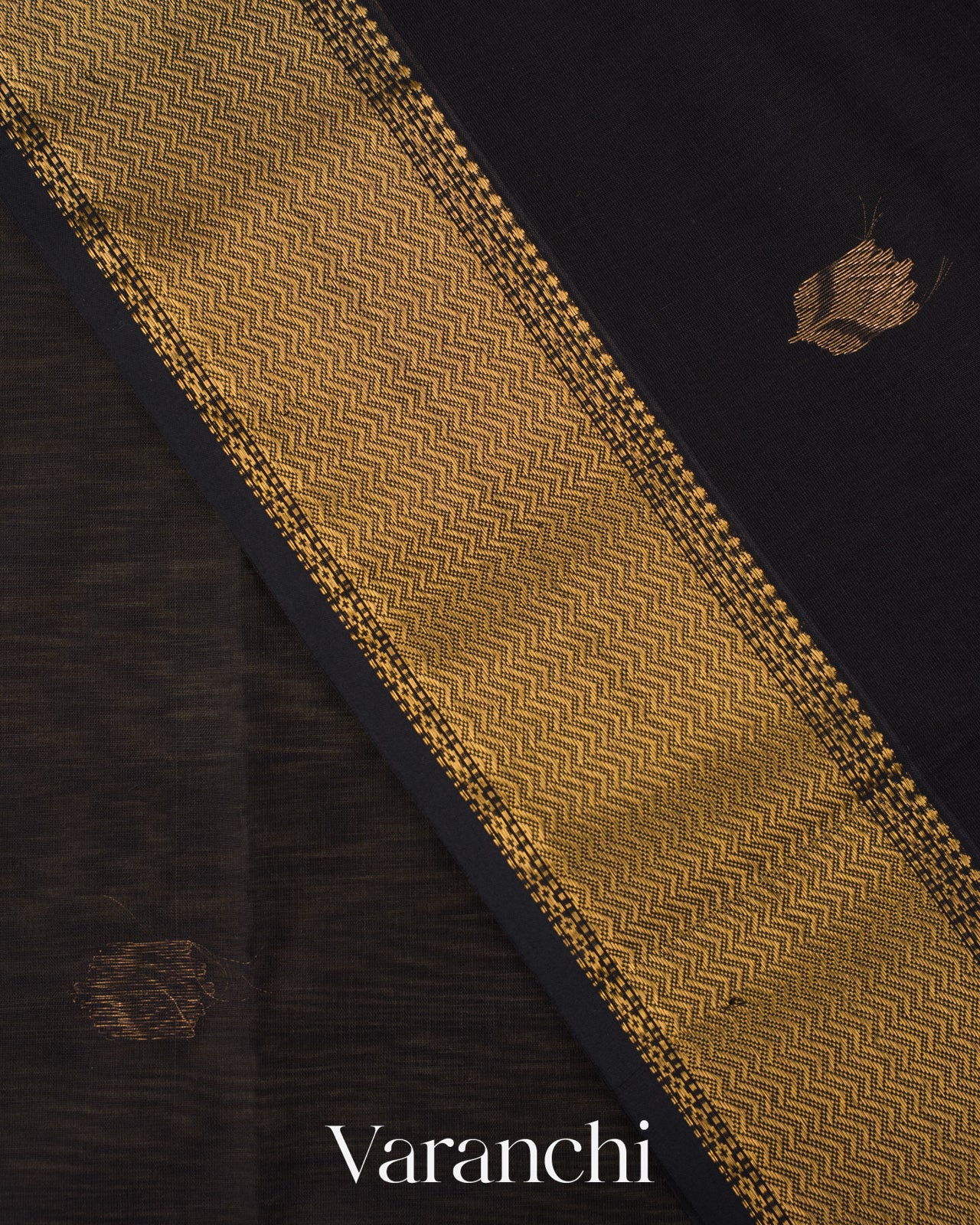 Jet Black Pure Maheshwari Silk Cotton Handloom Saree