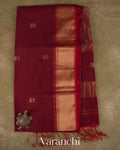 Deep Maroon Pure Maheshwari Silk Cotton Handloom Saree
