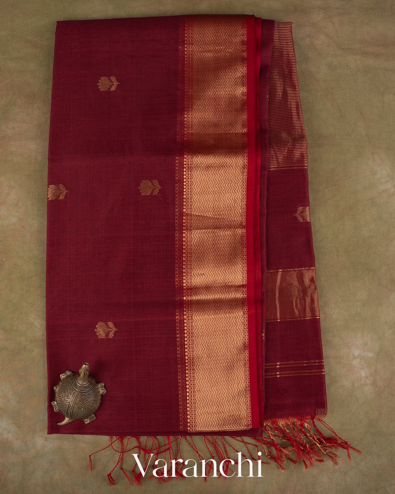 Deep Maroon Pure Maheshwari Silk Cotton Handloom Saree