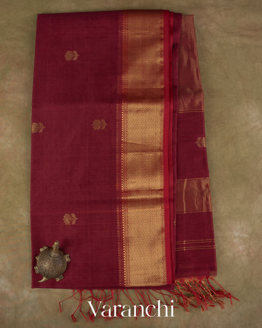 Deep Maroon Pure Maheshwari Silk Cotton Handloom Saree
