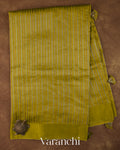 Olive Green with Tissue Stripes Pure Raw Silk Handloom Saree