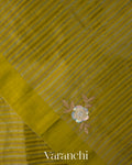 Olive Green with Tissue Stripes Pure Raw Silk Handloom Saree