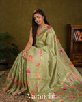 Pista Green Floral Digital Printed Pure Chiniya Silk Saree