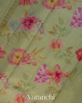 Pista Green Floral Digital Printed Pure Chiniya Silk Saree