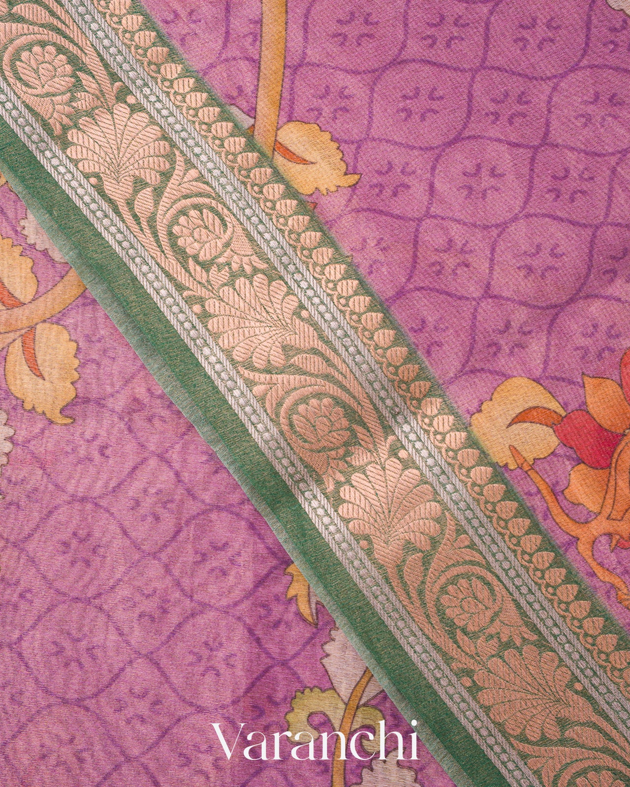 Purple Floral Printed Pure Silk Cotton Saree