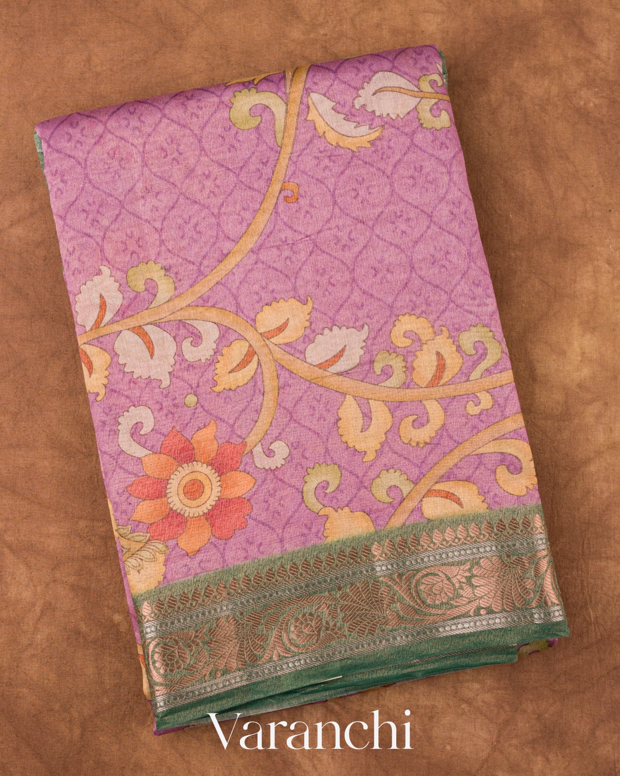 Purple Floral Printed Pure Silk Cotton Saree