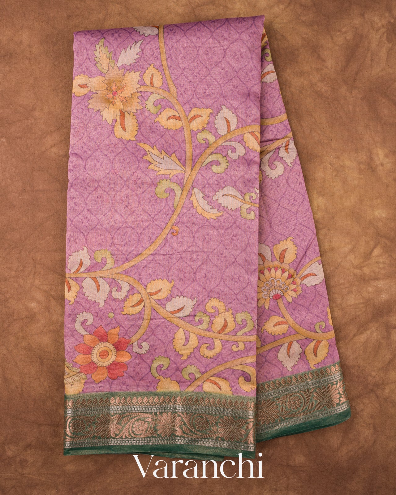 Purple Floral Printed Pure Silk Cotton Saree