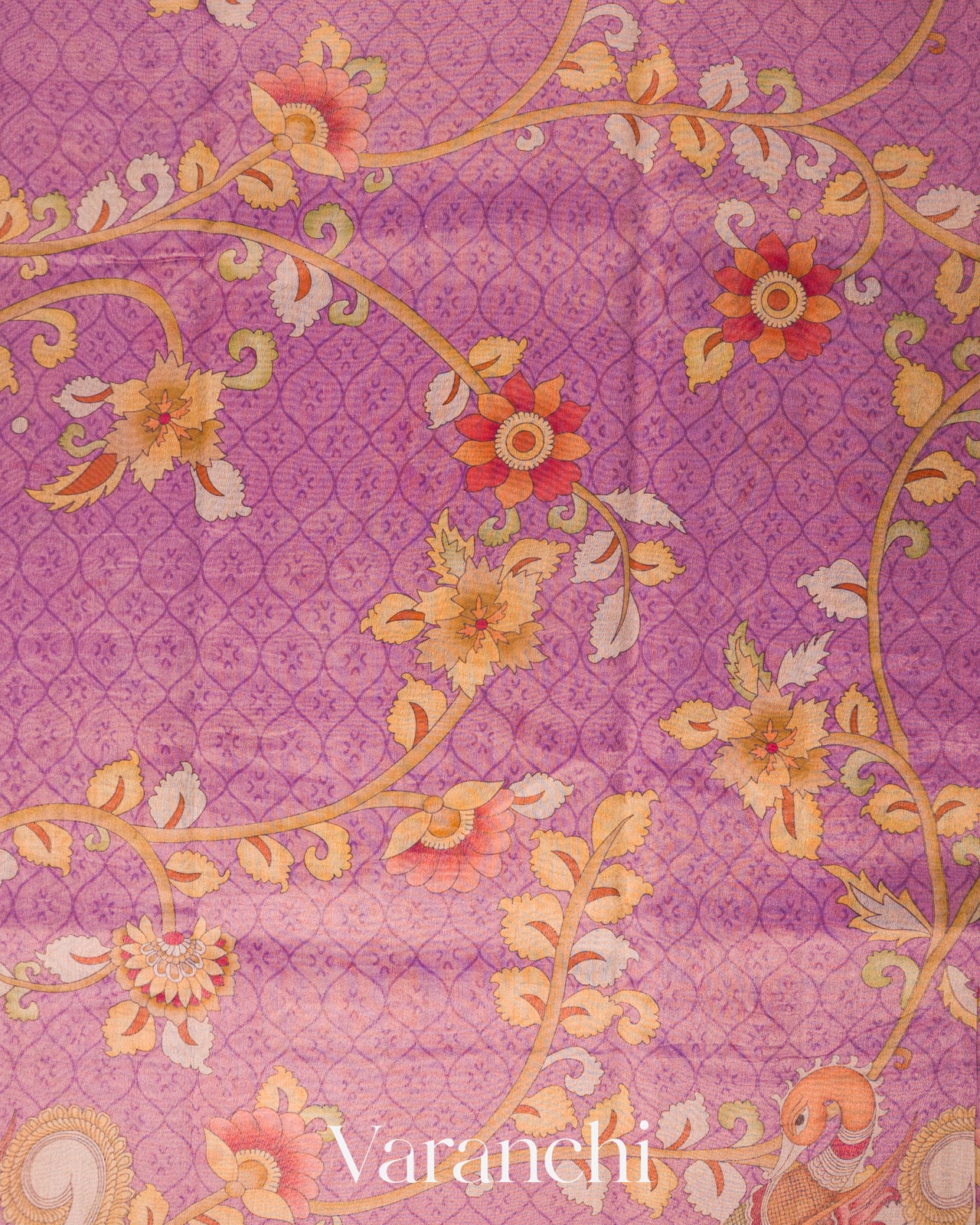 Purple Floral Printed Pure Silk Cotton Saree