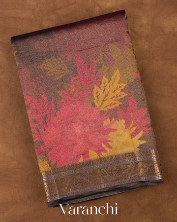 Black Floral Printed Pure Silk Cotton Saree