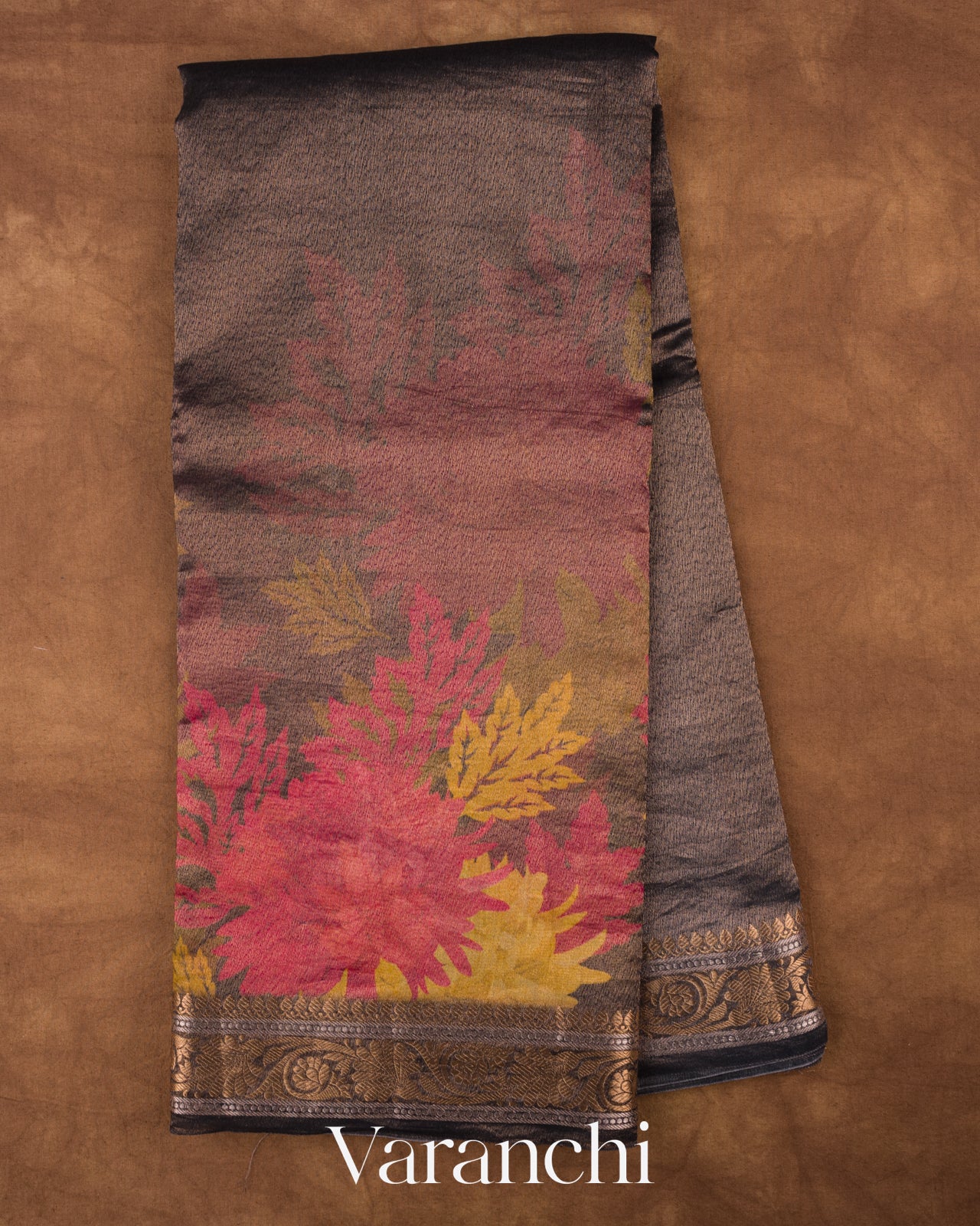Black Floral Printed Pure Silk Cotton Saree