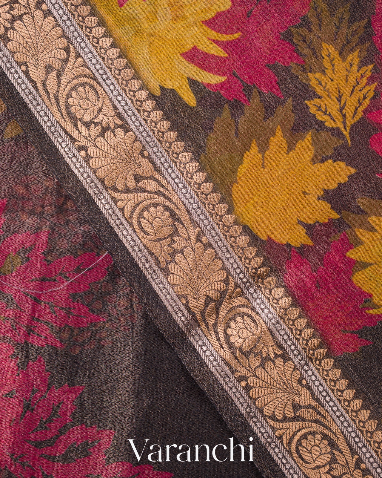 Black Floral Printed Pure Silk Cotton Saree