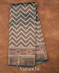 Teal Grey Chevron Pure Silk Cotton Saree