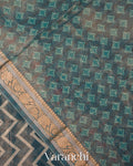 Teal Grey Chevron Pure Silk Cotton Saree